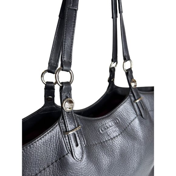 Coach Carly Tote Bag Soft Black Pebbled Leather Tote Purple Interior F16174 - Picture 9 of 15